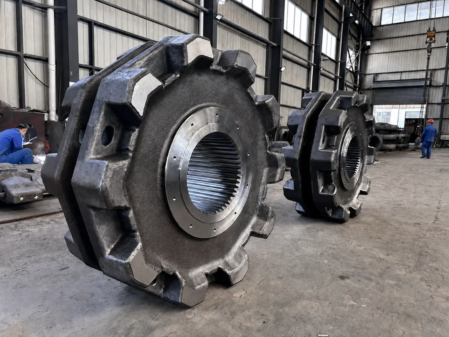Large cast steel components inside the STRUMEX manufacturing facility